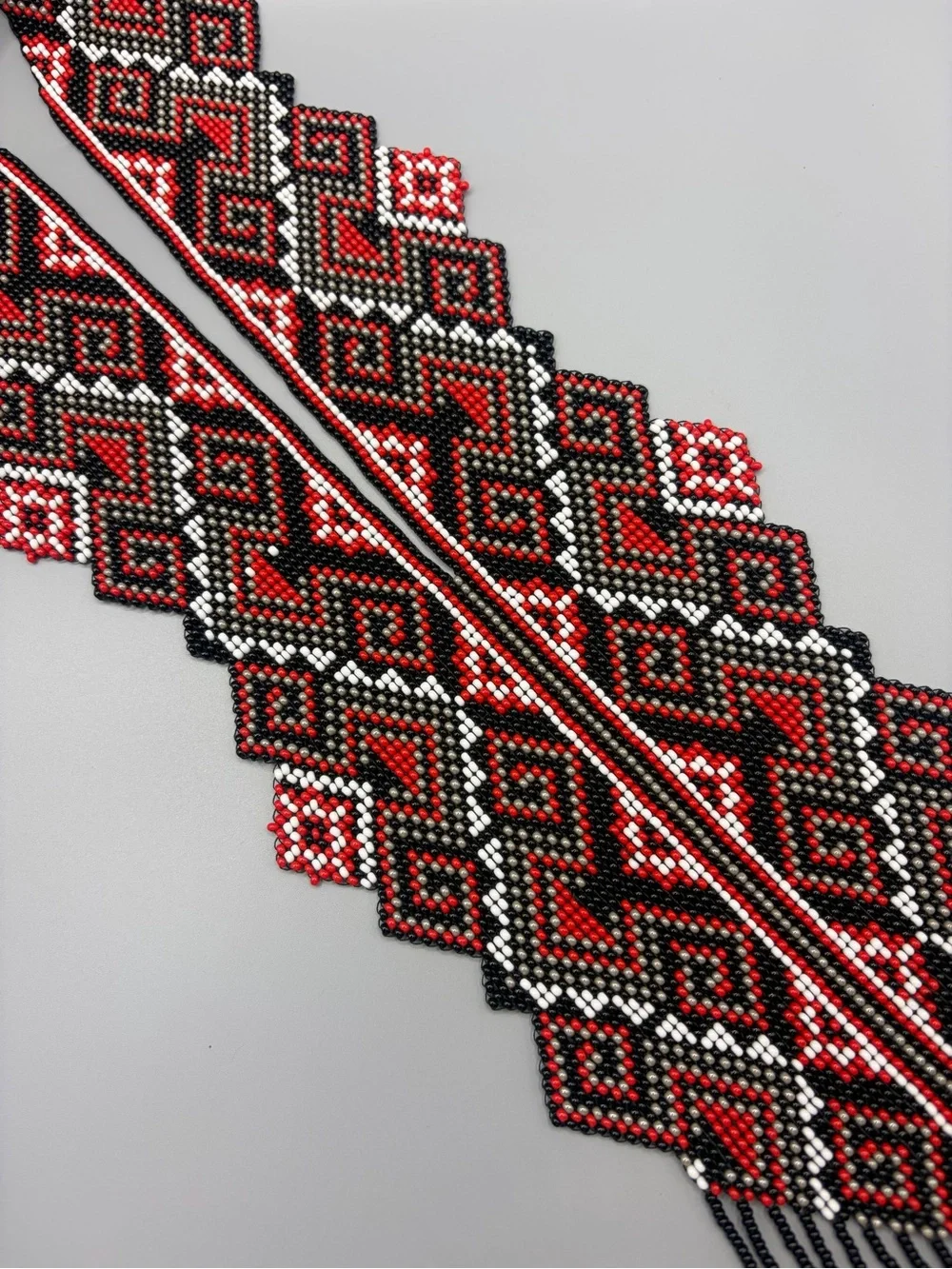 Red & Black Geometric Beaded Necklace - Women’s Statement Jewelry